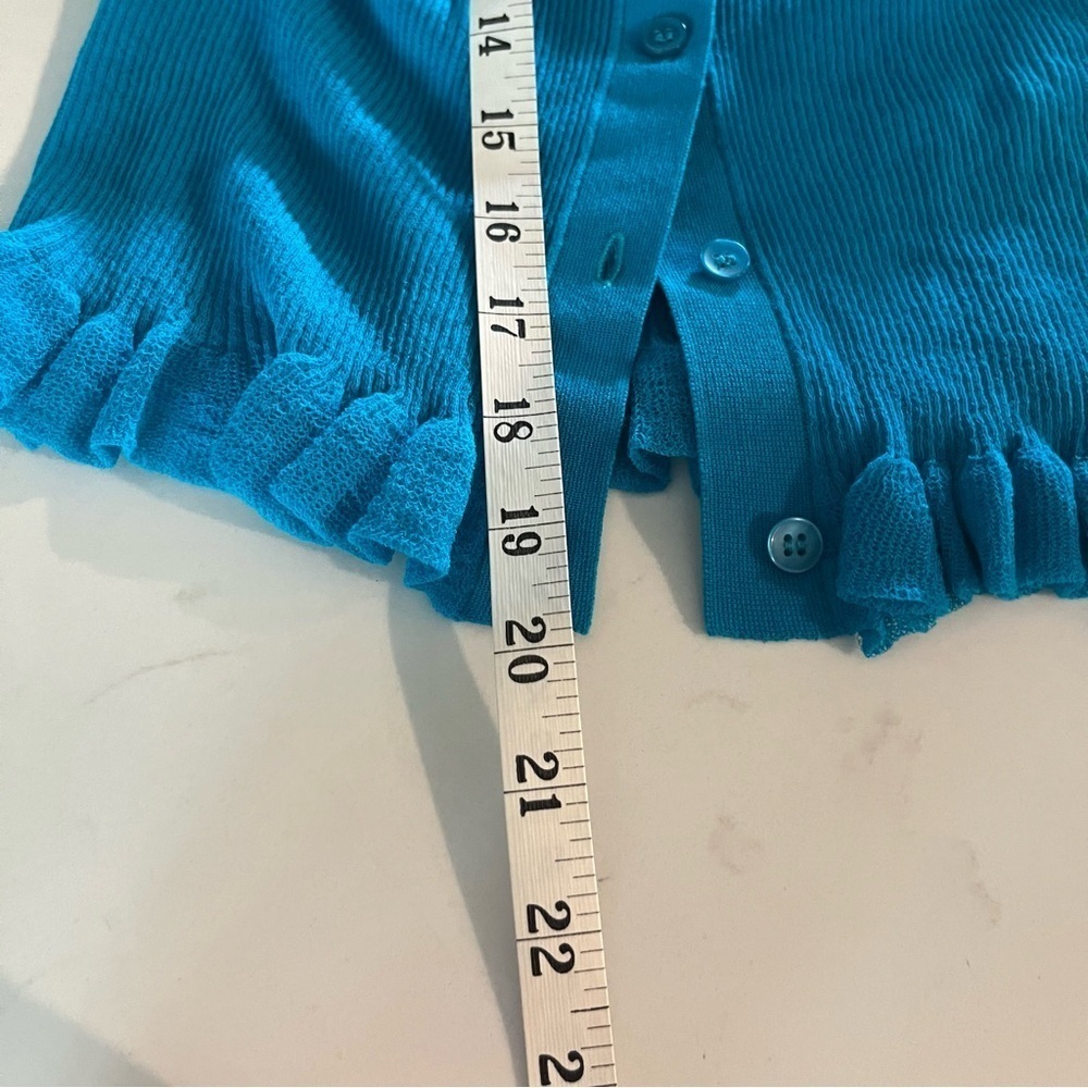 J. Crew Teal Ruffle Trim Cotton Gauze Cardigan small - Picture 8 of 10